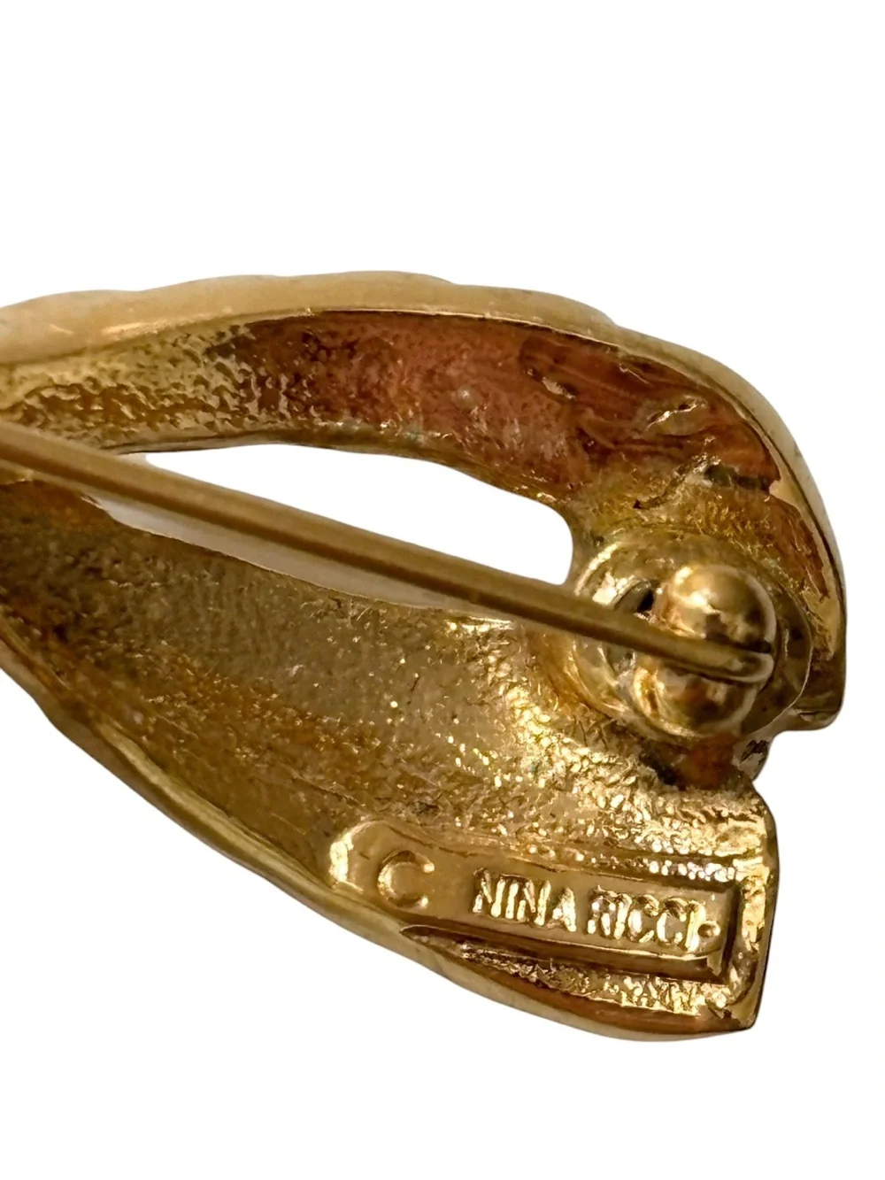 Nina Ricci Vintage Signed Gold Logo Bow Brooch